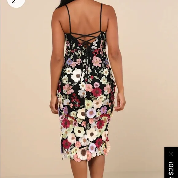 Lulus floral dress. Never worn! Strappy black floral dress - Picture 3 of 6